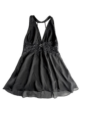 Seductionwear by Cinema Etoile black lace sheer halter babydoll chemise XL Y2K